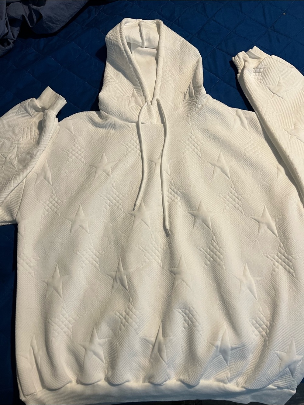 Women’s White Star-Textured Hooded top.